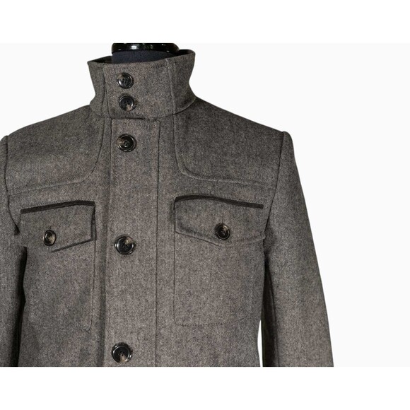 H&M Mens Jacket Gray Military Wool Blend Lined Coat Full Zip Pockets Small 36R - Picture 5 of 8